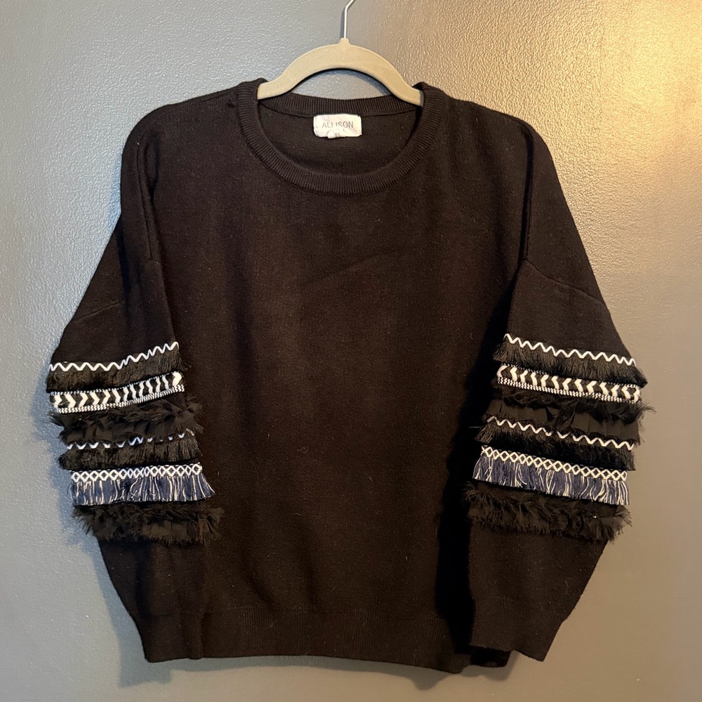Black Sweater with Textured Sleeves